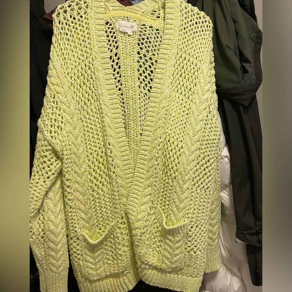 Anthropologie lime yellow long pocketed cardigan